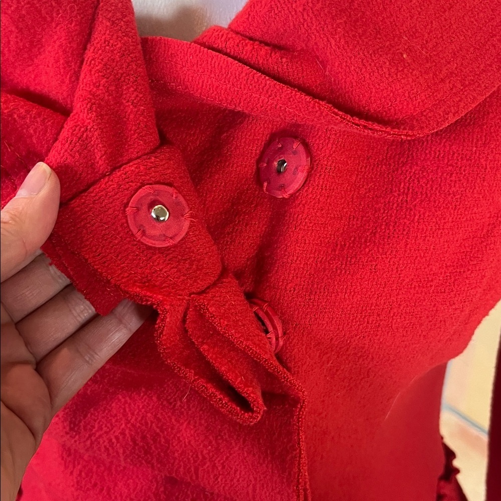 RYU Red Textured Polyester Pleated Ruffle Snap Up Jacket, size S - Picture 4 of 10